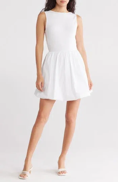 Leith Mixed Media Bubble Hem Tank Dress In White