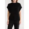 Leith Mock Neck Cap Sleeve Cotton Blend Sweater In Black