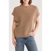 Leith Mock Neck Cap Sleeve Cotton Blend Sweater In Brown