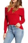 Leith Off Shoulder Long Sleeve Soft Knit Sweater In Red In Red