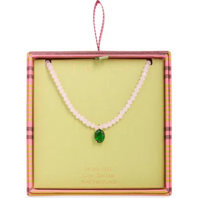 Leith Oval Pendant Bead Necklace In Green- Pink- Gold
