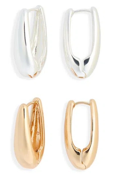 Leith Pack Of 2 Elongated Hoop Earrings In Gold