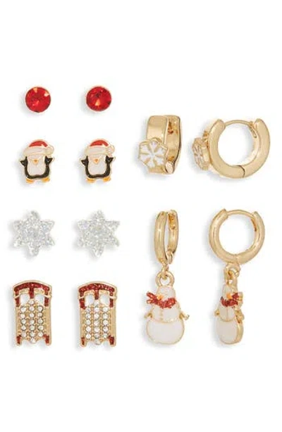 Leith Pack Of 6 Festive Snow Earrings In Blue