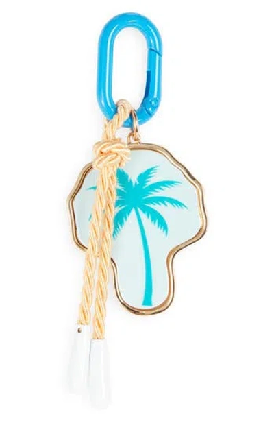 Leith Painted Palm Tree Carabiner Clip Bag Charm In Blue
