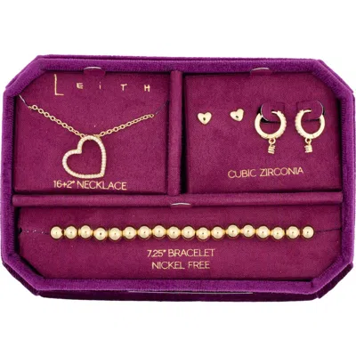 Leith Pavé Crystal Chain Necklace, Earrings & Bracelet Set In Gold