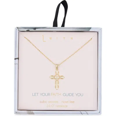 LEITH LEITH PAVÉ CRYSTAL CROSS PENDANT NECKLACE