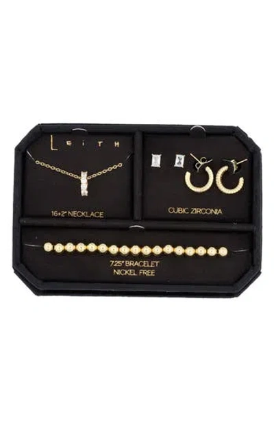 Leith Pave Crystal Pendant Necklace, Earrings & Bracelet Set In Gold