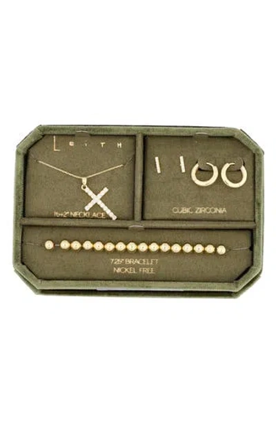 Leith Pave Crystal Pendant Necklace, Earrings & Bracelet Set In Gold