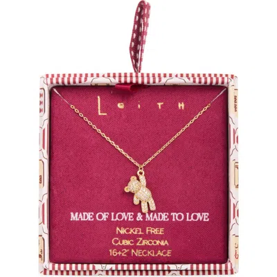 Leith Pavé Cubic Zirconia Bear Pendant Necklace In Clear- Gold