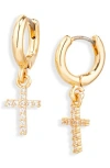 Leith Pavé Cubic Zirconia Cross Drop Huggie Hoop Earrings In Gold