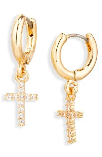 Leith Pavé Cubic Zirconia Cross Drop Huggie Hoop Earrings In Gold