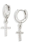 Leith Pavé Cubic Zirconia Cross Drop Huggie Hoop Earrings In Metallic