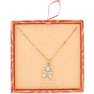 Leith Pavé Cubic Zirconia Teddy Bear Pendant Necklace In Gold