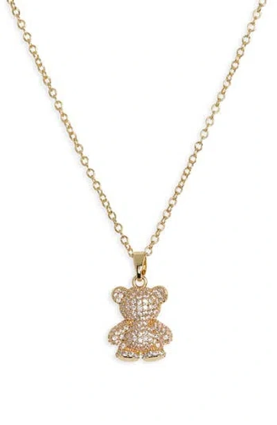 Leith Pavé Cz Teddy Bear Pendant Necklace In Gold
