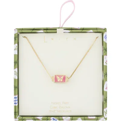 Leith Pavé Spinner Pendant Necklace In Butterfly Pink- Gold