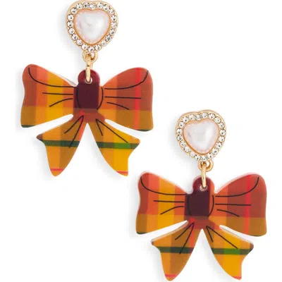 Leith Plaid Bow Heart Drop Earrings In Multi