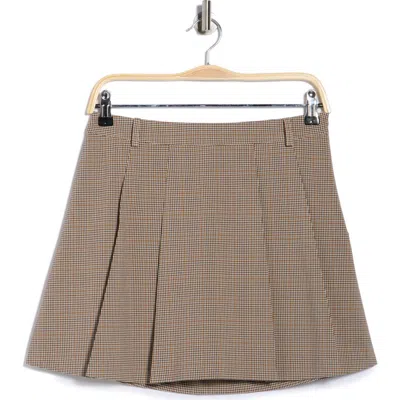 Leith Plaid Pleated Cotton Blend Miniskort In Brown