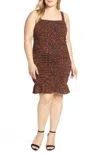 Leith Plus Size Floral Print Above Knee Ruffle Ruched Strappy Dress In Multi Color In Multi