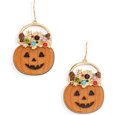 Leith Pumpkin Crystal Drop Earrings In Orange Multi- Gold
