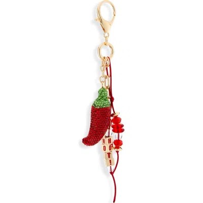 Leith Rhinestone Chili Pepper Bag Charm In Gold