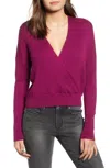 Leith Rib Wrap Long Sleeve Crop Sweater In Purple In Purple