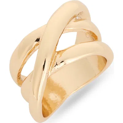 Leith Ridged Cross Bar Ring In Gold