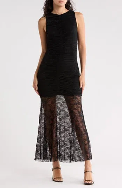 Leith Ruched Lace Maxi Dress In Black