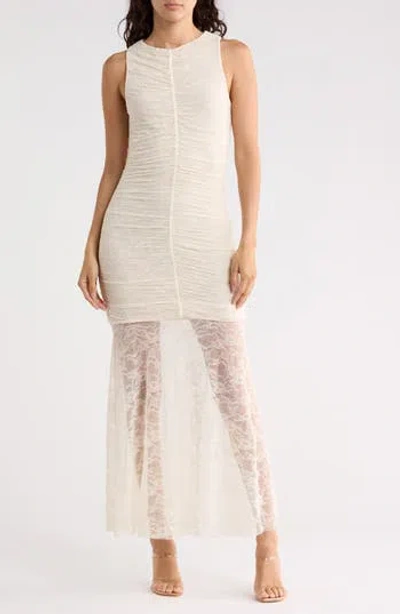 Leith Ruched Lace Maxi Dress In White
