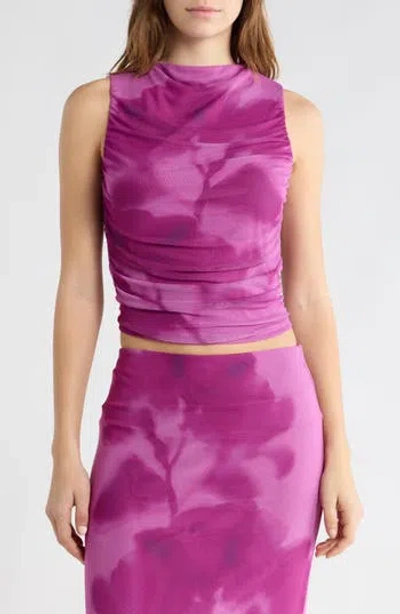Leith Ruched Mesh Tank In Purple