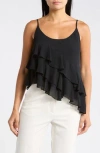 Leith Ruffle Asymmetrical Chiffon Cami In Black