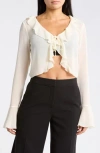 Leith Ruffle Tie Front Chiffon Top In Ivory