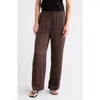 Leith Satin Drawstring Pants In Brown