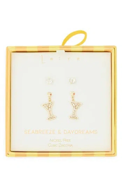 Leith Seabreeze & Daydreams Set Of 2 Cubic Zirconia Martini Drop Earrings In Gold
