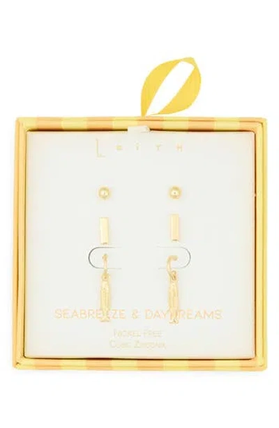 Leith Seabreeze & Daydreams Set Of 3 Fish Earrings In Gold
