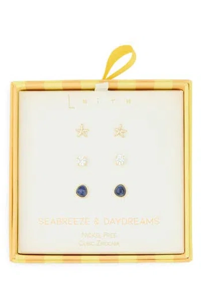 Leith Seabreeze & Daydreams Set Of 3 Fish Stud Earrings In Gold