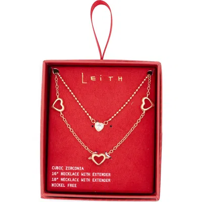 Leith Set Of 2 Assorted Cubic Zirconia Chain Necklaces In Gold