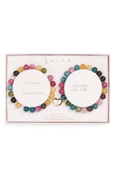 Leith Set Of 2 Beaded Stretch Friendship Bracelets In Dark Pink Multi