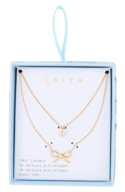 Leith Set Of 2 Bow Charm Necklaces In Pattern