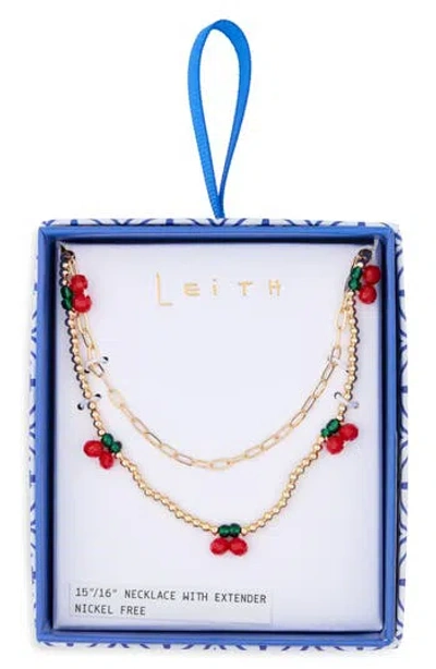 Leith Set Of 2 Cherry Beaded & Paper Clip Chain Necklaces In Neutral