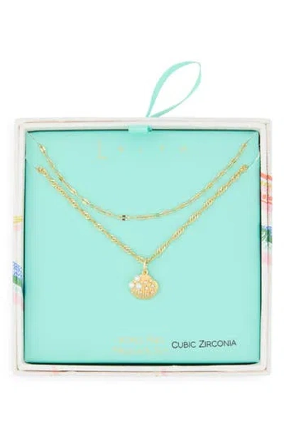 Leith Set Of 2 Clam Shell Pendant Necklaces In Gold