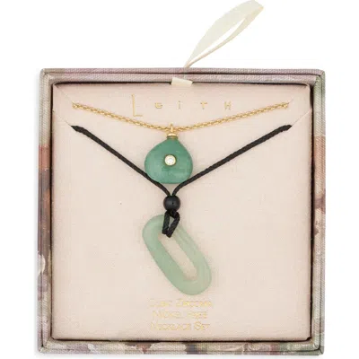 Leith Set Of 2 Cord Necklaces In Green Multi- Black