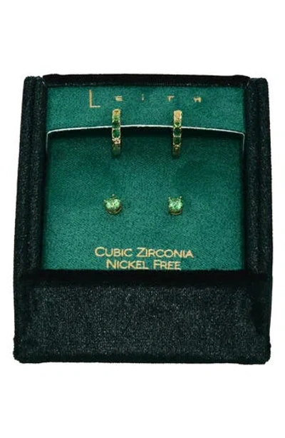 Leith Set Of 2 Cubic Zirconia Stud & Huggie Hoop Earrings In Yellow