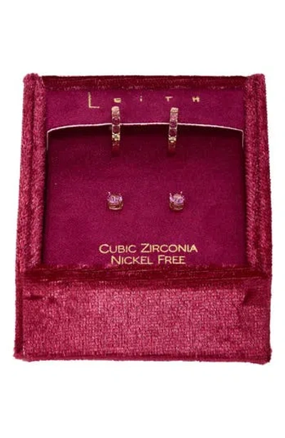 Leith Set Of 2 Cubic Zirconia Stud & Huggie Hoop Earrings In Red