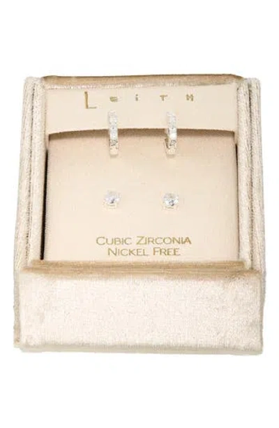 Leith Set Of 2 Cubic Zirconia Stud & Huggie Hoop Earrings In Purple