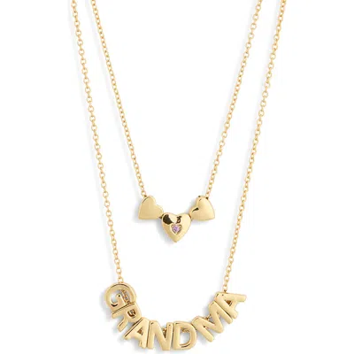 Leith Set Of 2 Demi-fine Cubic Zirconia Heart & Grandma Pendant Necklaces In Clear- Gold