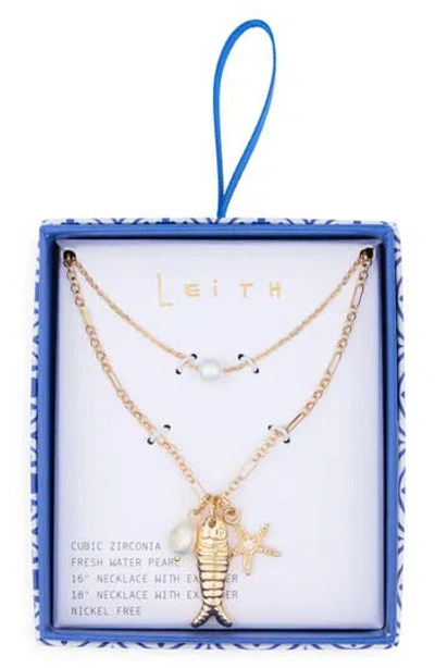 Leith Set Of 2 Freshwater Pearl & Fish Charm Necklaces In Pattern