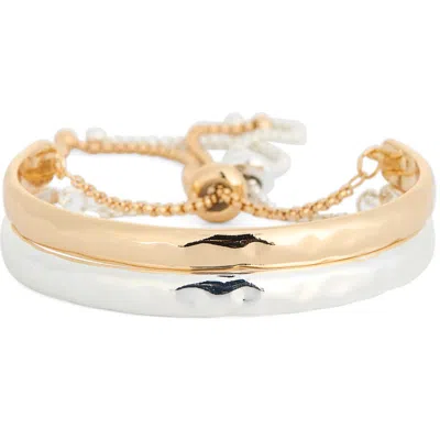 Leith Set Of 2 Hammered Adjustable Bolo Bracelets In Gold