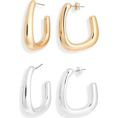 Leith Set Of 2 J-hoop Earrings In Gold- Silver