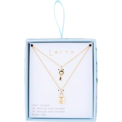 Leith Set Of 2 Lock & Key Pendant Necklaces In Gold