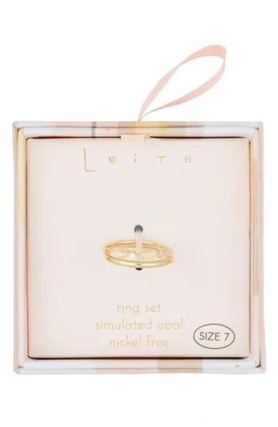 Leith Set Of 2 Simulated Opal & Cubic Zirconia Stackable Band Rings In Gold